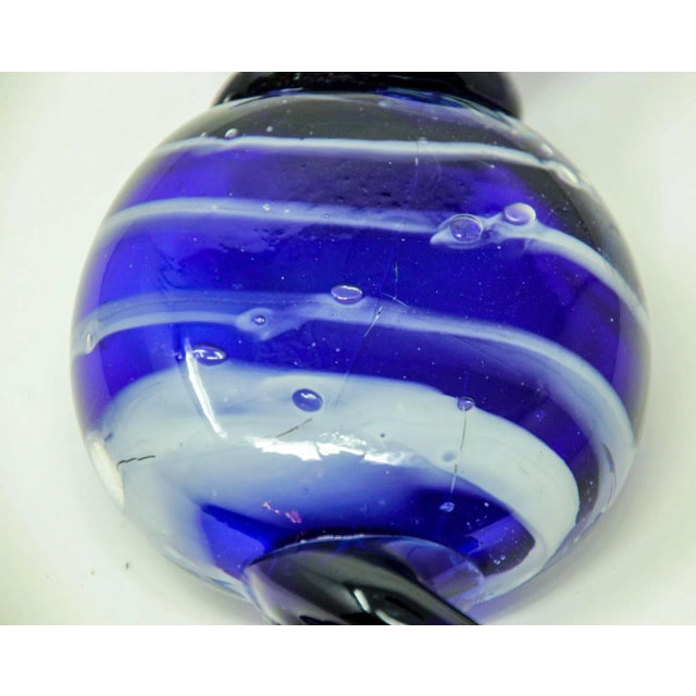 Glass Vintage Murano Decorative Blown Glass Wrapped Blue Hard Candy Paper Weight 6.5" For Sale - Image 7 of 13