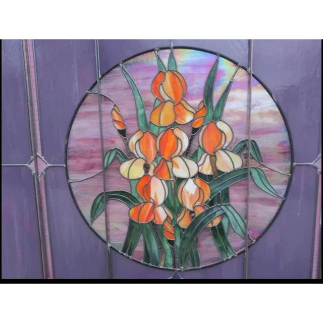 Metal Antique Stain Leaded Floral Glass Window Church For Sale - Image 7 of 10