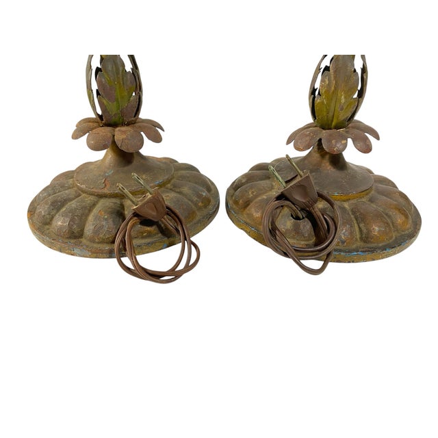 A Pair of Tôle Peinte Floral Form Table Lamps For Sale - Image 9 of 9