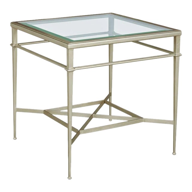 Woodbridge Furniture Madeline Square Lamp Table in Silver For Sale
