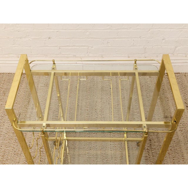 Metal Vintage Hollywood Regency Brass Bar Cart With Glass Shelves For Sale - Image 7 of 11