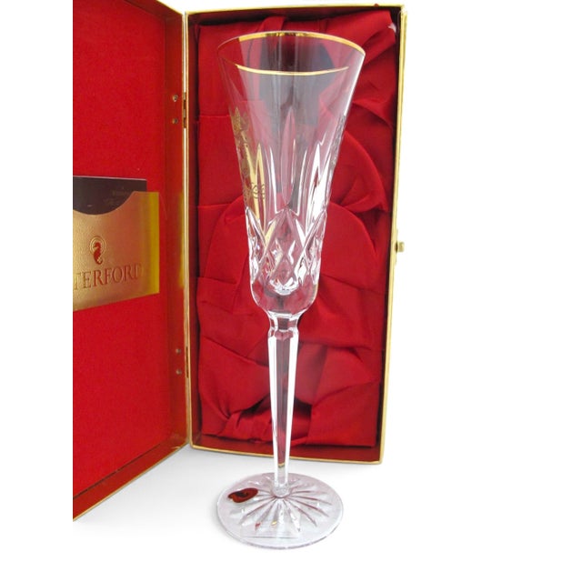 2000 - 2009 Waterford Crystal 3 French Hens 12 Days of Christmas Gold Champagne Flute in Box For Sale - Image 5 of 13