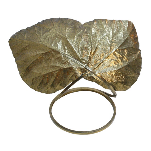 Italian Brass Leaf Table Lamp by Tommaso Barbi, 1970s For Sale - Image 6 of 6