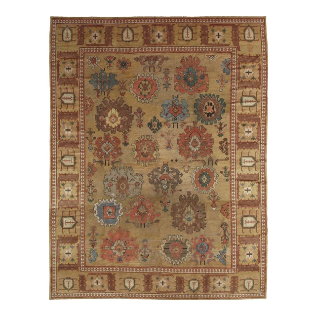 Antique Bakshaish Carpet, Oriental Persian Handmade in Tan Brown, Blue and Red For Sale