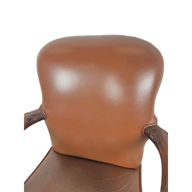 Brown Vintage Maitland-Smith Carved Wood & Brown Leather Armchair For Sale - Image 8 of 18