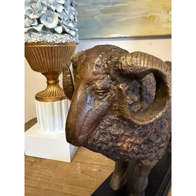 If Ram sheep sculpture - 16” long x 13” tall. Bronze with rich rust and bronze tone patina.