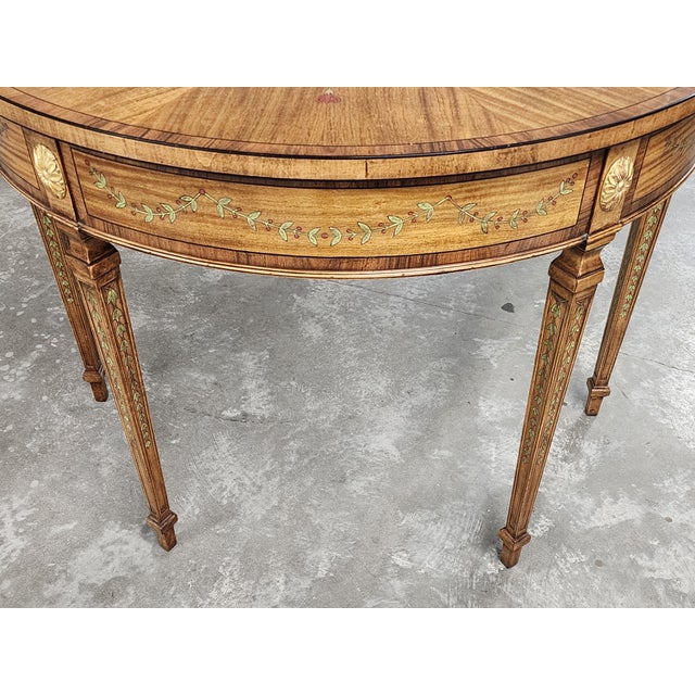 Vintage Maitland-Smith Adam Style Handpainted Demi-Lune Console Table For Sale - Image 9 of 17