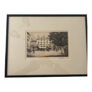 19th Century Street Scene Etching by Alexandre Delauney (French, 1830–1894)