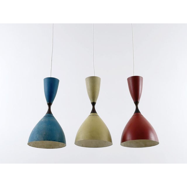 Metal Vintage Diabolo Pendant Lamps by Svend Middelboe for Nordisk Solar, 1950s, Set of 3 For Sale - Image 7 of 18