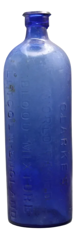 Victorian Cobalt Blue Glass Medicine Bottle by Francis Clarkes, 19th Century