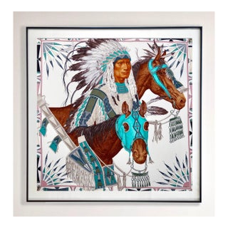 Framed Hermès Silk Scarf "Apparat Des Plaines" by Antoine Tzapoff - Midnight Black Frame For Sale