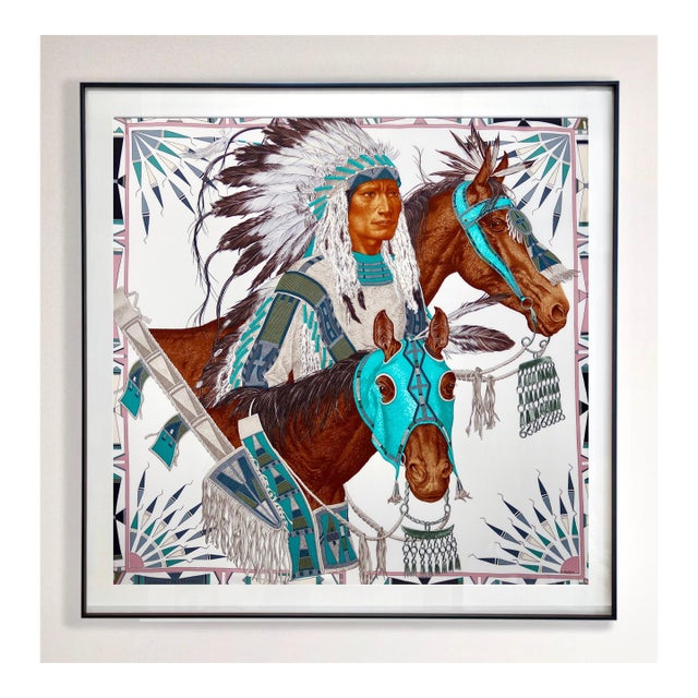 Framed Hermès Silk Scarf "Apparat Des Plaines" by Antoine Tzapoff - Midnight Black Frame For Sale