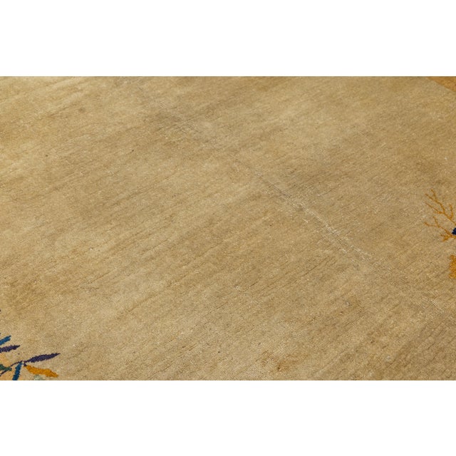 Chinese Art Deco Wool Rug Pagoda & Floral Design - Earthy Bronze & Gold Tones For Sale - Image 9 of 11