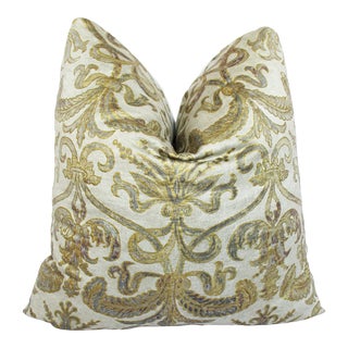 Pair of Early 20th C. Fortuny Carnavalet Style Pillows /Velvet Backs 22" X 22"/Feather Down For Sale
