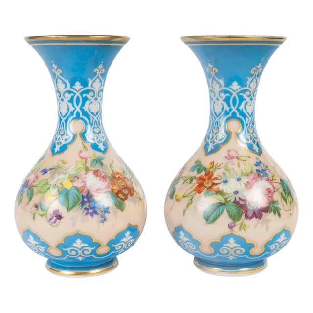 Napoleon III Opaline Vases, 19th Century, Set of 2 For Sale