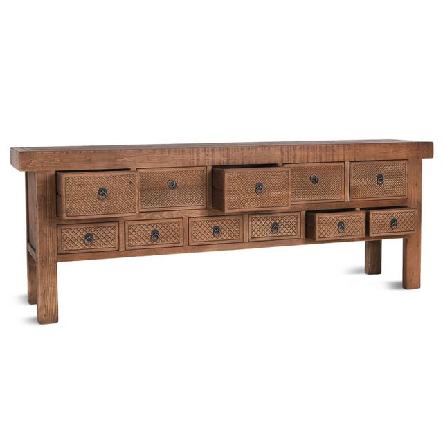 Wood Bali Boho Carved 11-Drawer Console Table For Sale - Image 7 of 8