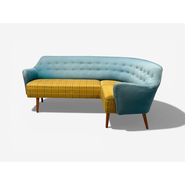 Danish Modern, Corner Sofa, Fabric, Wood, Denmark, 1950s For Sale - Image 4 of 12