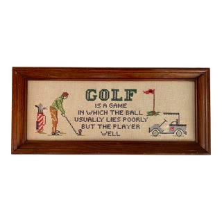 Vintage Golf Cross Stitch, Framed For Sale