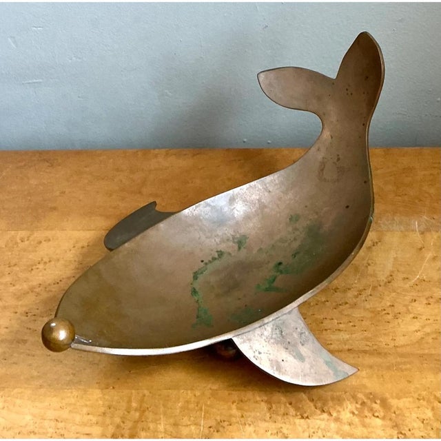 Mid 20th Century Vintage Sculptural Metal Whale Bowl For Sale - Image 5 of 12
