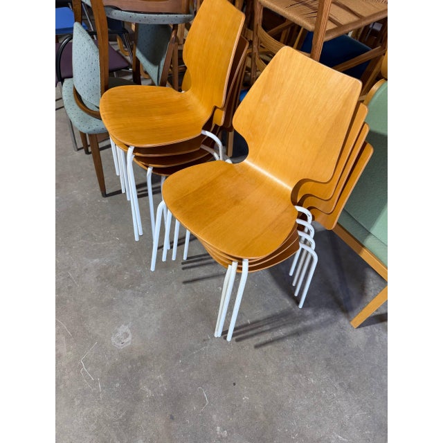 Wood Mid 20th Century Set of 8 Danish Modern Bentwood Dining Chairs White Metal Mid Century Chairs For Sale - Image 7 of 10