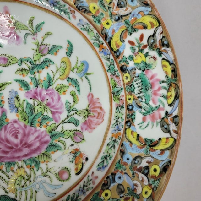19th C Chinese Rose Medallion Butterfly Shallow Bowls Plates For Sale - Image 10 of 12