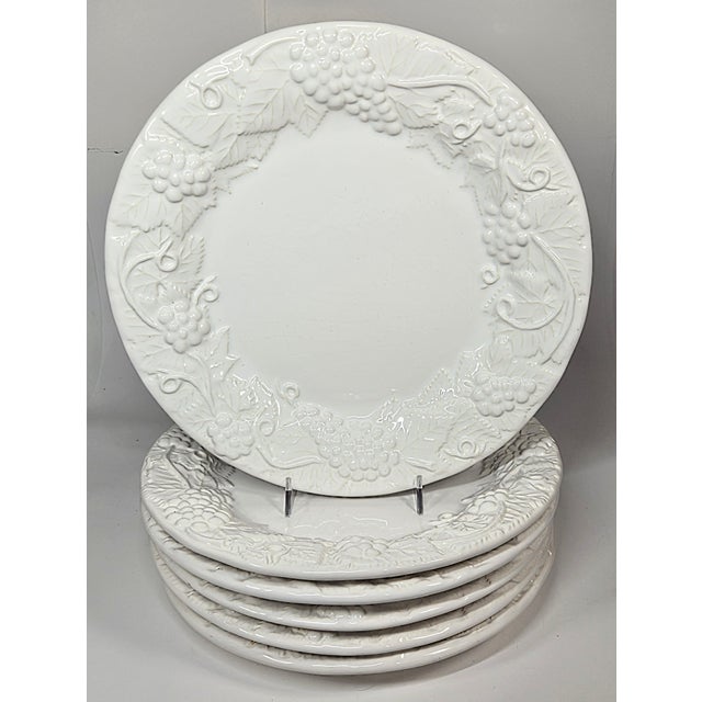 Portugese White Sculpted Grapevine Plates- Set of Six For Sale - Image 13 of 14