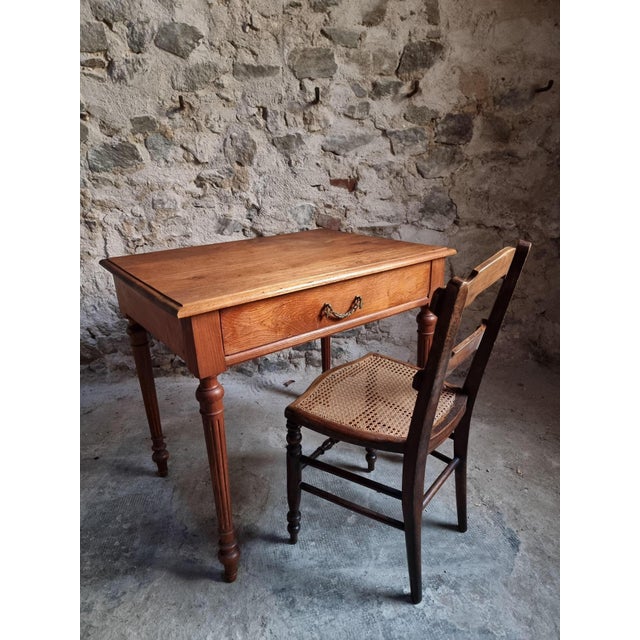 Rustic Antique French Oak Writing Table with Drawer, 1930 For Sale - Image 3 of 18