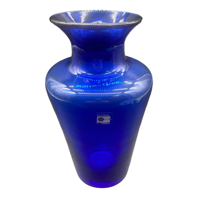 Vintage Blenko Vase 10” Beautiful Blue Handblown Glass For Sale