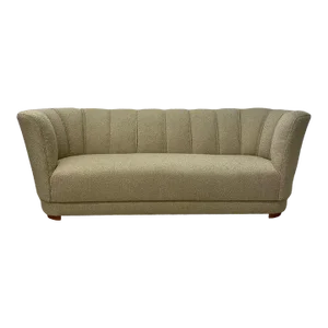 Flemming Lassen Style, Danish Mid-Century Modern, Curved Sofa, Boucle, 1940s