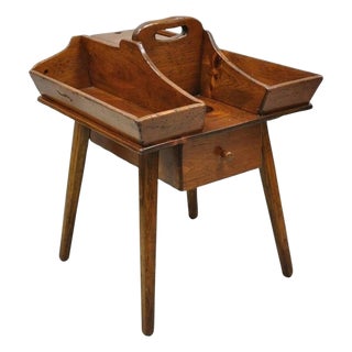 Vintage Pine Wood Primitive French Country Cobblers Work Stand Side Table For Sale