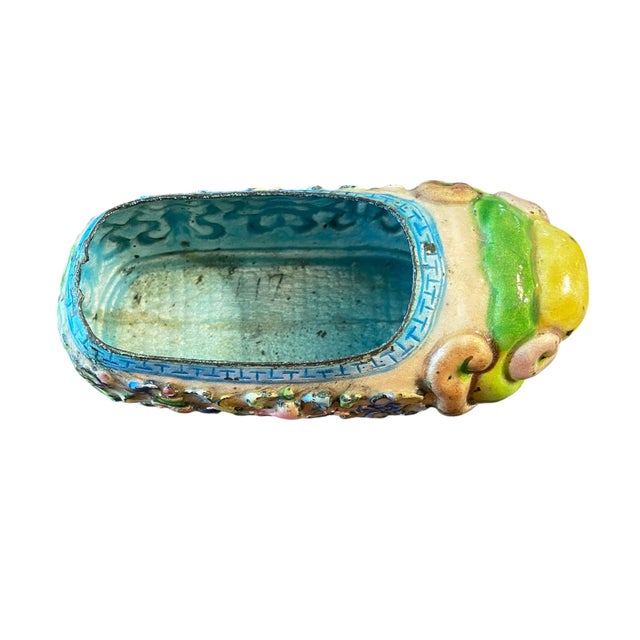 Blue Antique Chinoiserie Colorful Enamels on Brass Mini Shoe 3.5" W For Sale - Image 8 of 8