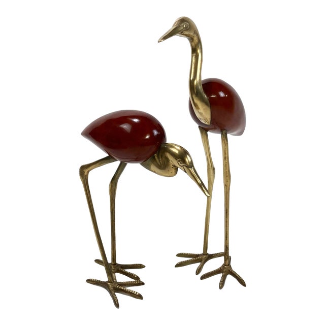 Vintage Rosewood and Brass Cranes, Pair For Sale