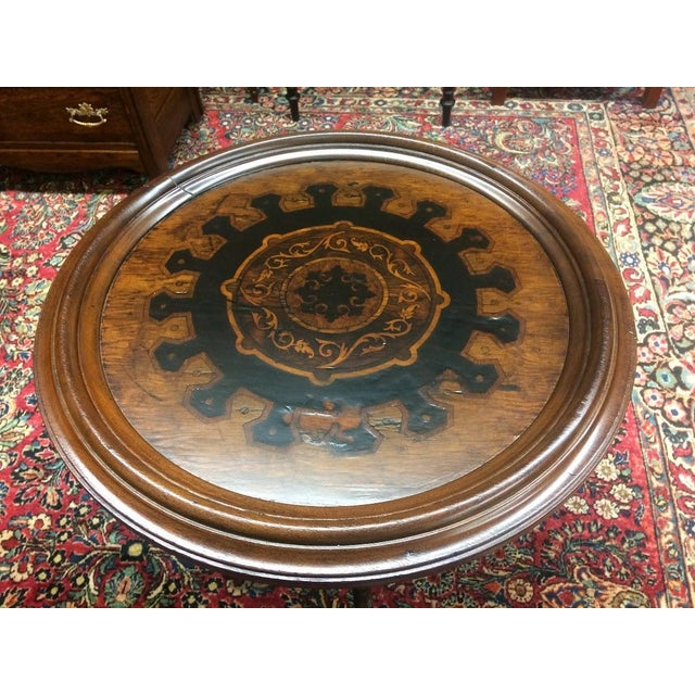 Brown Antique Center Table, Victorian Table Inlaid, Antique Side Table For Sale - Image 8 of 9