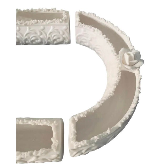 Vintage Bisque Porcelain Oval Centerpiece Planter With Sculpted Roses, the Set of 4 Pieces For Sale - Image 9 of 11