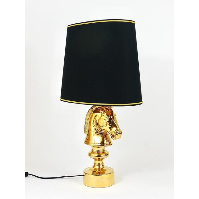 Black Hollywood Regency Gilt Horse Table Lamp, Italy, 1970s For Sale - Image 8 of 18