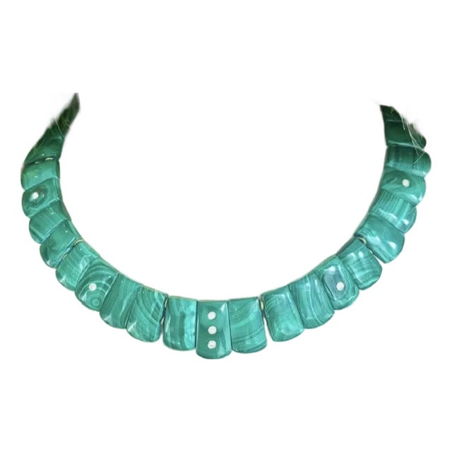 The Cleopatra Malachite Collar Necklace With Diamonds & 14k Gold For Sale
