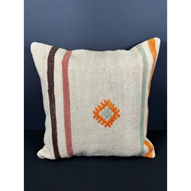 Turkish Hemp Pillow Cushion Natural Beige Orange Cushion Cover 20x20 For Sale - Image 4 of 4