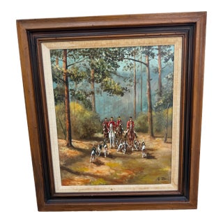Vintage Signed G. Funk Fox Hunt Oil Painting - Large Framed Equestrian Scene For Sale