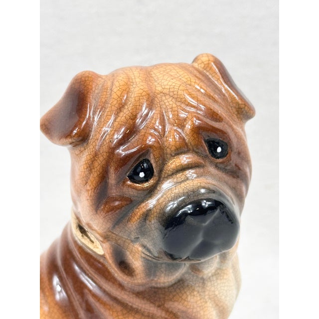 Traditional Vintage 1970s Takahashi San Francisco Ceramic Shar Pei Dog Figurine Bookend - Single For Sale - Image 3 of 10
