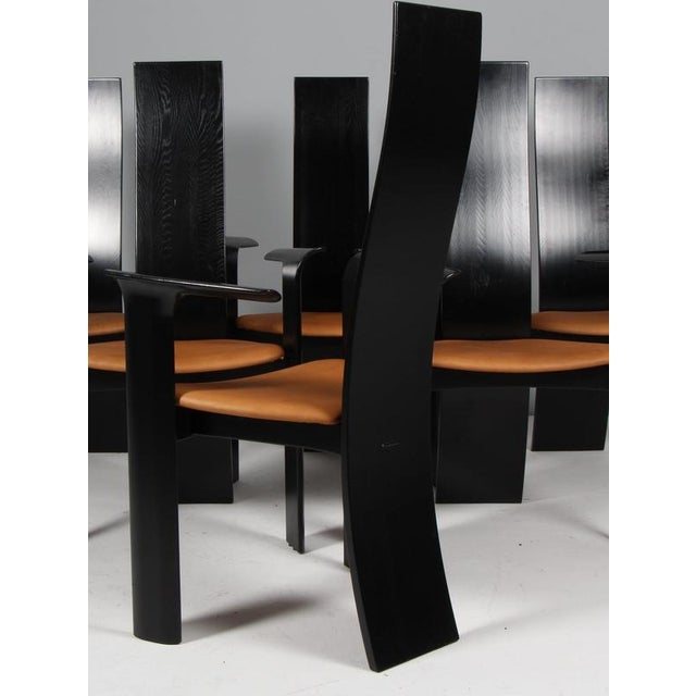 Tan Danish Ebonized Arm Dining Chairs by Bob Og Dries Van Den Berghe, 1980s, Set of 6 For Sale - Image 8 of 9