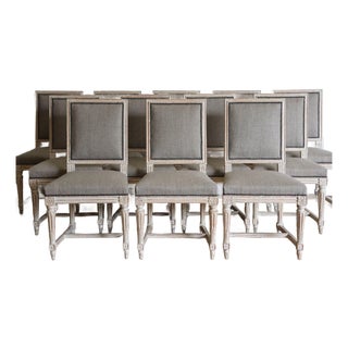 Set of Twelve Early 20th Century French Square Back Louis XVI Chairs in Original Paint For Sale