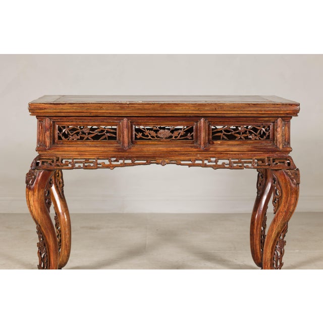Late Qing Dynasty Hardwood Hall Table with Dragon Carvings and Lacquer Patina For Sale In New York - Image 6 of 12