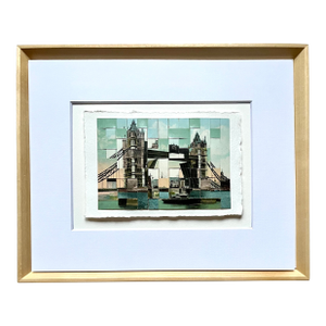 Tower Bridge, London - Hand Cut & Woven Vintage Photo Postcards, Framed