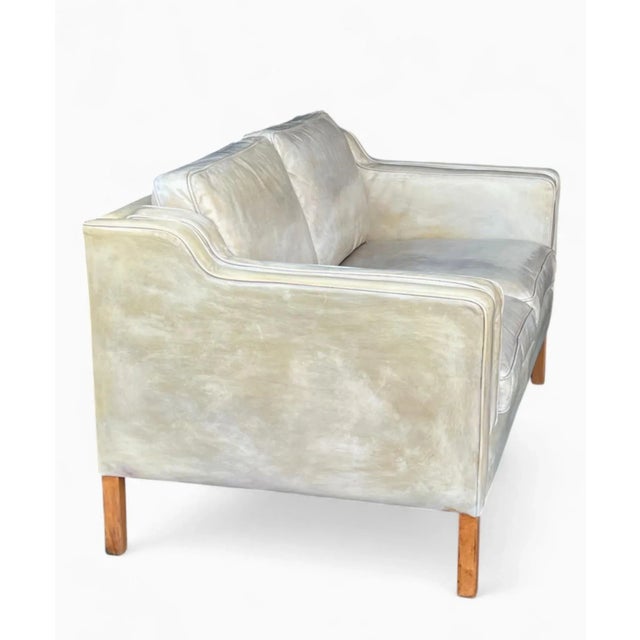 Danish Modern Patinated Tan Leather Loveseat in the Style of Børge Moge For Sale - Image 10 of 18