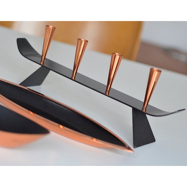 Bauhaus Swedish Copper Candlestick and Bowls by Gunnar Ander for Ystad Metall, 1960s, Set of 3 For Sale - Image 3 of 6