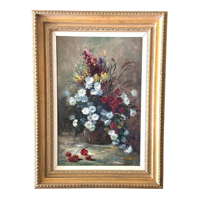 Mid 20th Century Vintage Oil Painting Signed E Janesco Large Framed Original For Sale