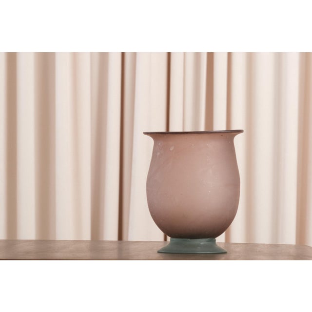Glass Vintage Frosted Purple Glass Vase on Blue-Green Foot For Sale - Image 7 of 10