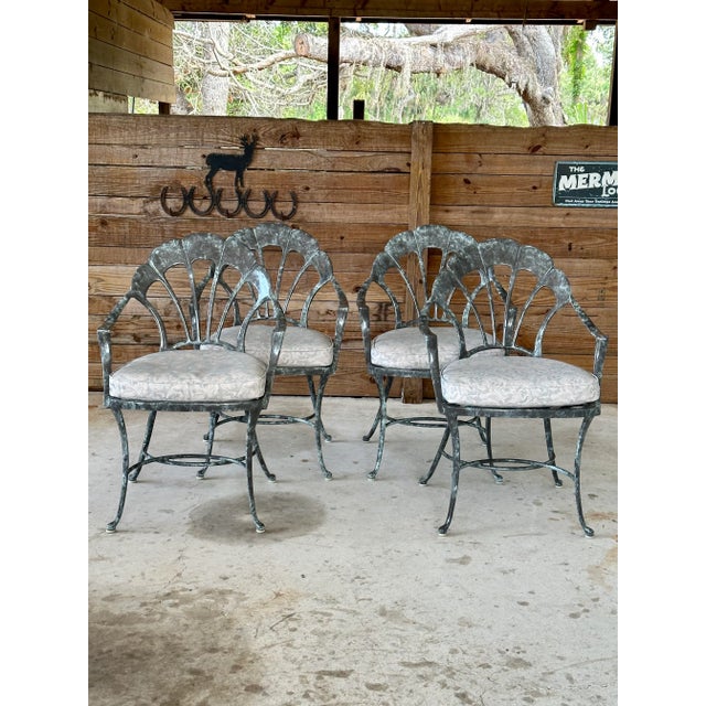1980’s Brown Jordan Aluminum Venetian Scalloped Shell Dining Chairs - Set of 4 For Sale - Image 13 of 13