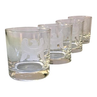 Vintage Frosted Glass Eagle Patterned Lowball Glasses-Set of 4 For Sale
