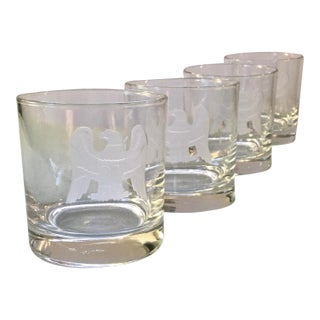 Vintage Frosted Glass Eagle Patterned Lowball Glasses-Set of 4 For Sale